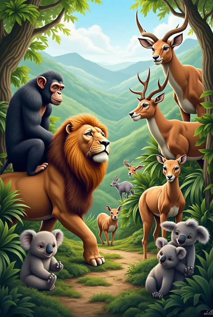 Généré moi une image rectangle avec plusieurs animaux