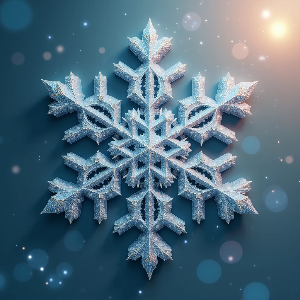 "Design a snowflake-themed logo that is rare, beautiful, and unlike traditional snowflake designs. The snowflake should have a highly intricate and complex structure, featuring a blend of geometric precision and organic elegance. Aim for a design that incorporates multiple layers of fine details, with each branch of the snowflake having unique patterns, almost like delicate filigree work. The snowflake should look symmetrical but contain tiny variations to make it feel natural and handcrafted.Use a combination of colors that evoke a sense of winter luxury: think shades of icy blue, turquoise, silver, and hints of rose gold. The colors should transition subtly, giving the logo a shimmering effect, as if the snowflake is catching light from different angles. The edges of the snowflake could be adorned with small sparkling effects, like miniature stars or crystal-like facets, to add a touch of magic and sophistication.Incorporate subtle 3D elements to make the snowflake appear slightly raised or embossed, adding depth to the logo. The overall aesthetic should be modern and elegant, suitable for a luxury brand, high-end product, or exclusive event. The design should be visually striking, with a sense of timeless beauty, capturing the uniqueness and fleeting nature of a real snowflake."