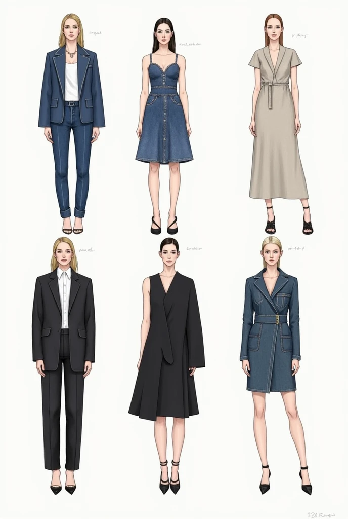 Concept Sketches
Sustainable Cocktail Wear Ideas for the P.R.I Ethical Evening Wear Collection
Modern and Edgy
* Recycled Denim Jacket and Skirt: A chic ensemble featuring a recycled denim jacket and a matching skirt. The denim can be upcycled from vintage jeans or sustainably sourced new denim.
* Vegan Leather Mini Dress: A stylish mini dress made from vegan leather, offering a sustainable and cruelty-free alternative to traditional leather.
Boho Chic
* Sustainable Linen Jumpsuit: A loose-fitting jumpsuit made from sustainable linen, perfect for a relaxed yet stylish evening look.
* Upcycled Vintage Dress: A vintage dress that has been upcycled with modern details, such as embroidery or patchwork.
Classic Elegance
* Sustainable Silk Midi Dress: A timeless midi dress made from sustainable silk, featuring a flattering silhouette and elegant details.
* Recycled Polyester Blazer and Pants: A chic and versatile pantsuit made from recycled polyester, offering both style and sustainability.
Avant-Garde
* Sustainable Rayon Wrap Dress: A unique wrap dress made from sustainable rayon, featuring a bold pattern or color.