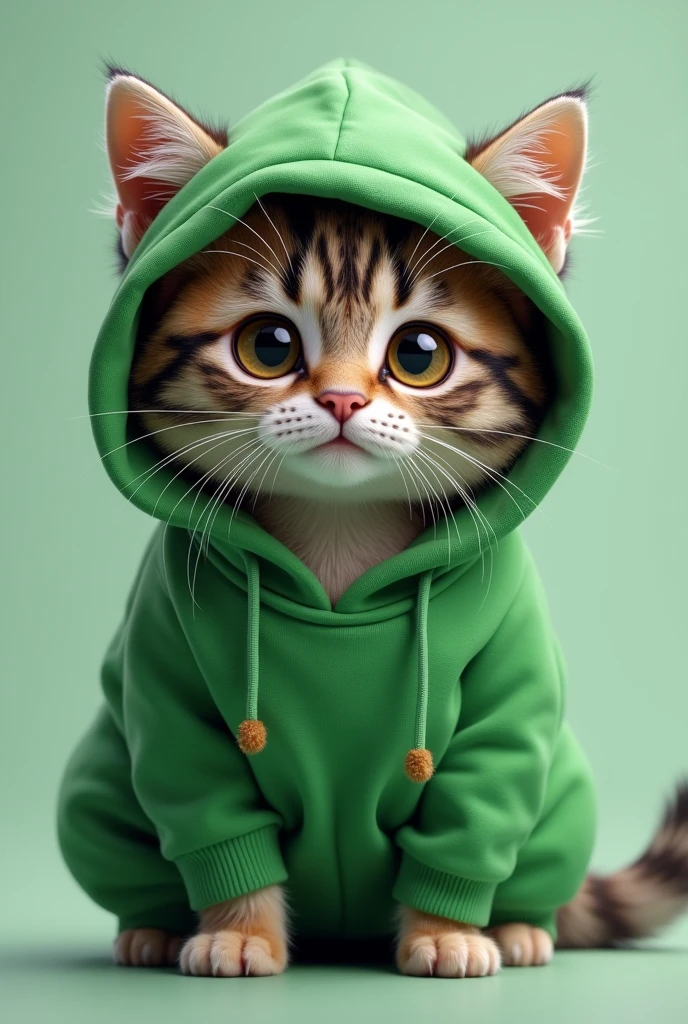 Cat wearing green hoodie