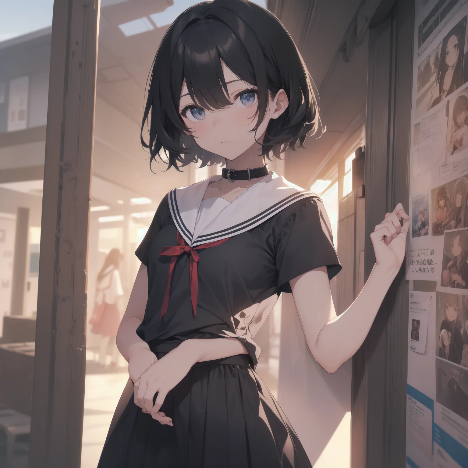 ultra-absurdres-Top quality by artist God, ultra-detailed, high resolution, anime moe artstyle, best anime 8k konachan wallpaper, pixiv contest winner, pool:2810, perfect anatomy,break, 1girl, (Please draw a girl walking sleepily to school alone. )break,(Solo,little female,:1.3),Full limbs, complete fingers,a junior high school student, (very short hair), short cut, flat chest, , small butt, small black eyes, beautiful detailed eyes, well-proportioned iris and pupils, expressive eyes, highres detailed hair, soft expression, salor school_uniform, sailor collar, serahuku, bow, pleated skirt,(Detailed Lighting), (Detailed background), in the School commute route. break,super detailed skin, Best cinematic lighting powered by famous artist, 8k,beauty illustration,photoshop_(medium),very aesthetic,break,((artist:mery_(yangmalgage) )), artist:clamp ,artist:carnelian ,artist:kantoku ,