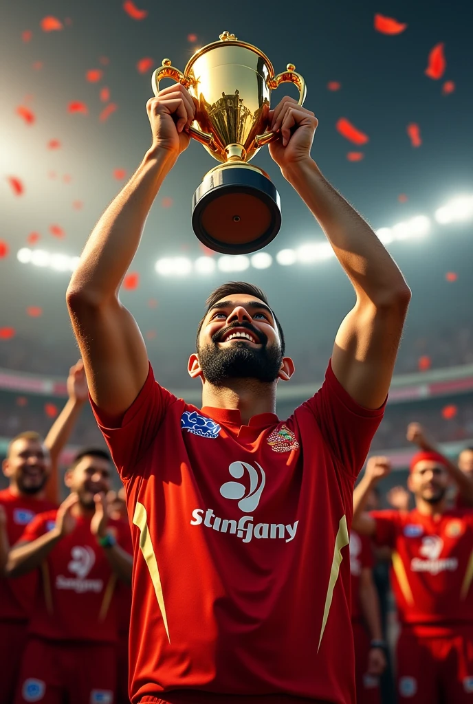 Virat Kohli with ipl cup in RCB dress