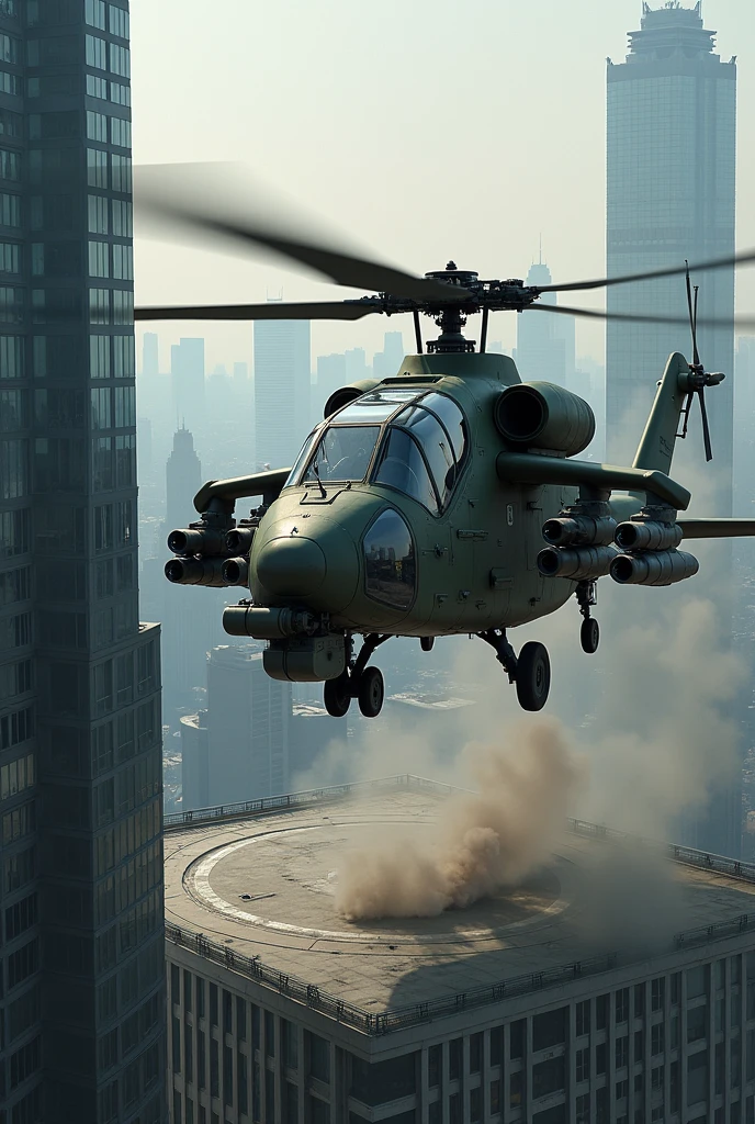 A hellicopter is landing on the helipad