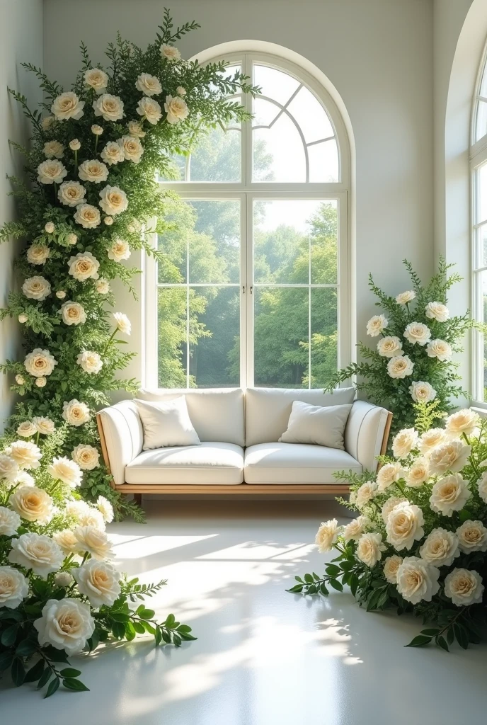 Lots of flowers　White Room　sofa　Arch door　garden