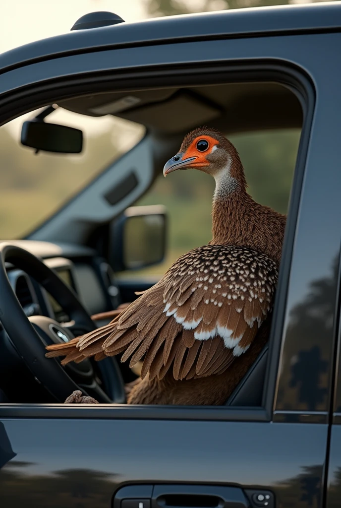 Make a Brazilian partridge (rhynchotus rufescens ) driving with the wings a black RAM 3500 the partridge driving with the wings the partridge INSIDE THE CAR perfectly and with the WINGS HOLDING THE STEERING WHEEL NOT THE LEGS and LEAVE THE HEAD BROWN and PUT( THE WINGS HOLDING THE STEERING WHEEL)  WINGS HOLDING THE STEERING WHEEL AND THE PARTRIDGE IS DRIVING put bigger feathers on the WINGS HOLDING THE STEERING WHEEL (I didn&#39;t touch anything else, I just increased the beak)


