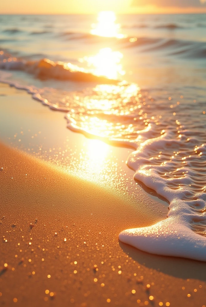 Beach with sand that shone with thousands of mirrors reflecting the sunlight. The gentle waves of the ocean seemed to dance