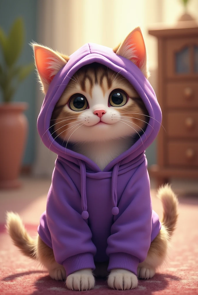 Cute Cat wearing purple hoodie