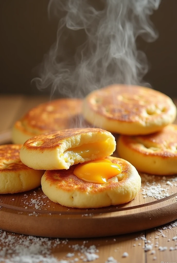 10 cm diameter arepas made from peto corn filled with cheese