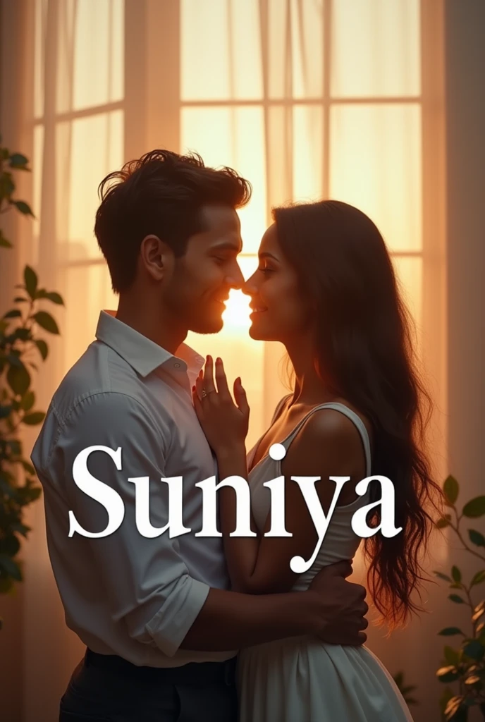 Suniya suniya big letters text on image of couple 
