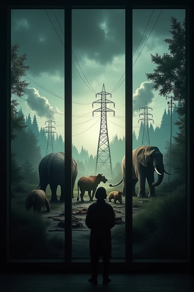 Make a screen with the three themes: Threats to wild animals:
Trafficking, deforestation/fires, power lines.