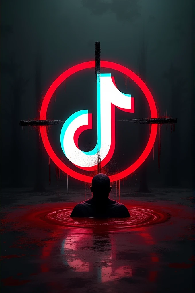 TikTok logo with a crosshair and something coming out of blood