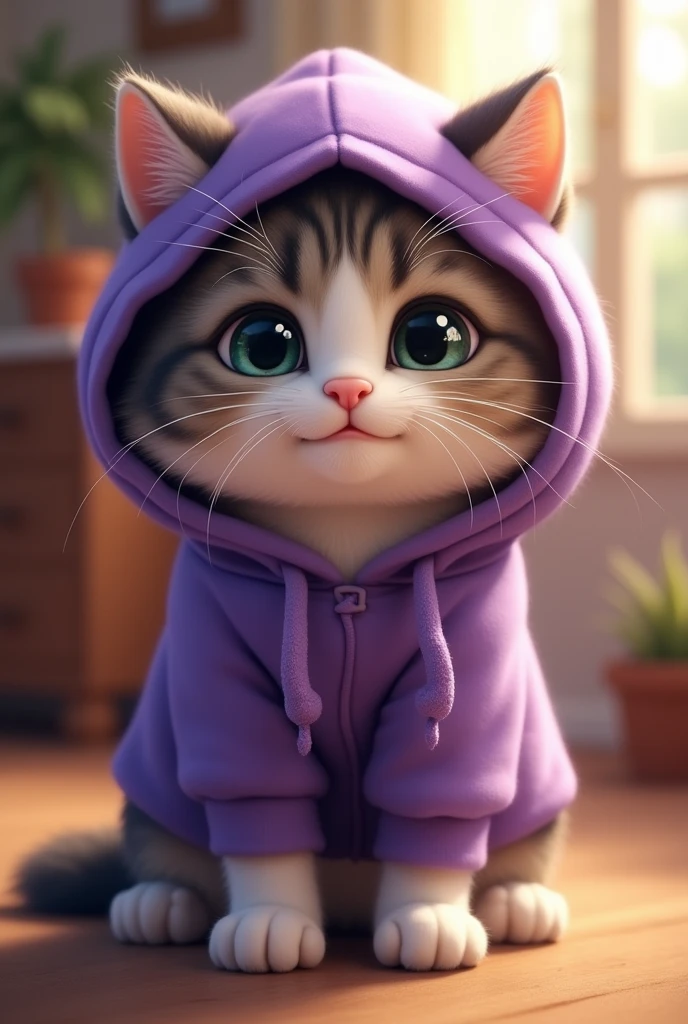 Cute Cat wearing purple hoodie