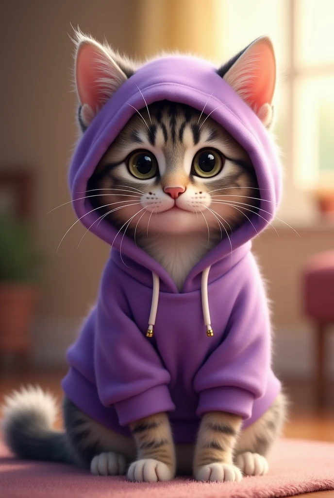 Cute Cat wearing purple hoodie