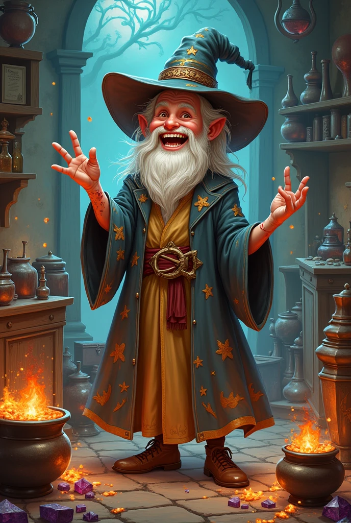 Happy wizard with many burns