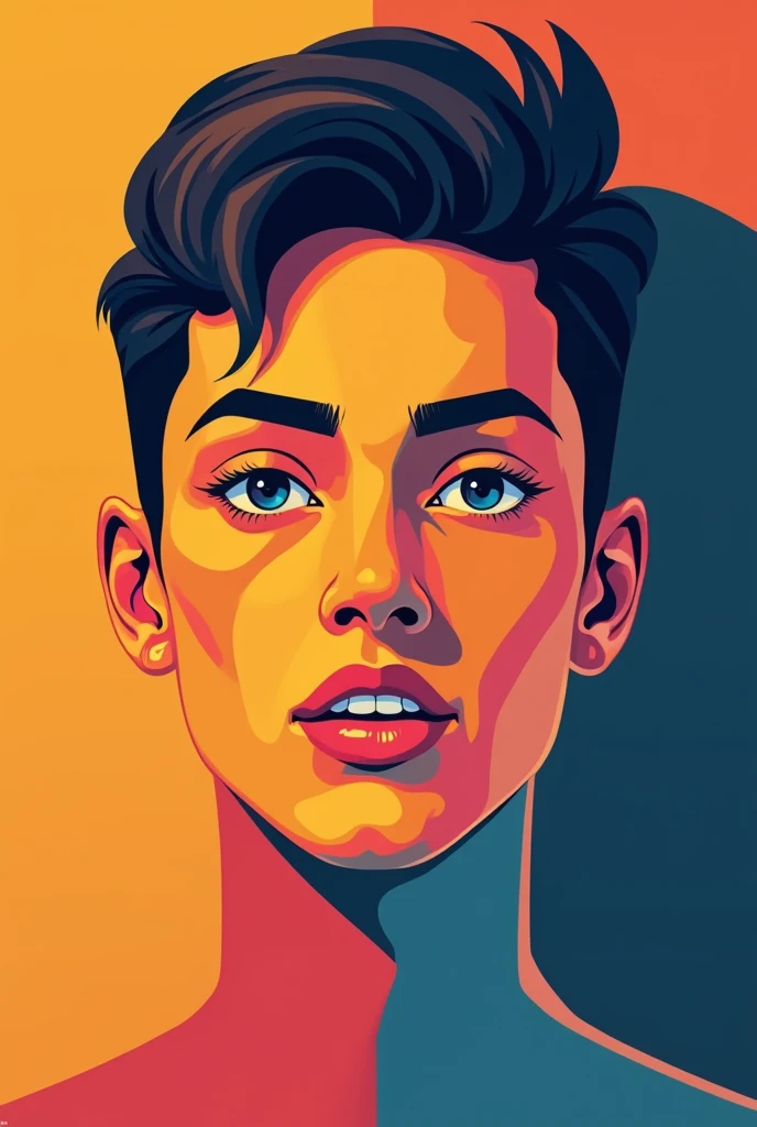 "A vibrant vector portrait of a [subject description] with clean lines and bold colors. The subject is centered, with a focus on facial features and expression. The style is minimalistic, with smooth gradients and geometric shapes, creating a modern, flat design. The background is simple, complementing the colors of the subject without distracting from the details. The overall feel is energetic and contemporary, suitable for a digital illustration."