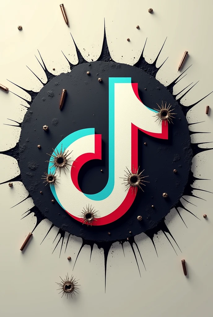 TikTok logo with a target and destroyed with bullet marks