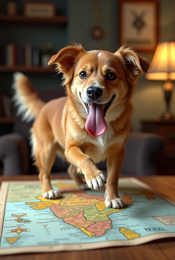 A creat dog will pee on the map of India