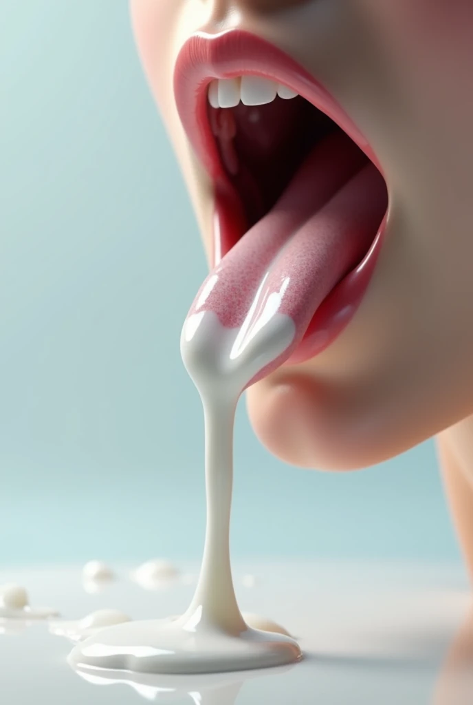 milk spilling and dripping from tongue onto surface