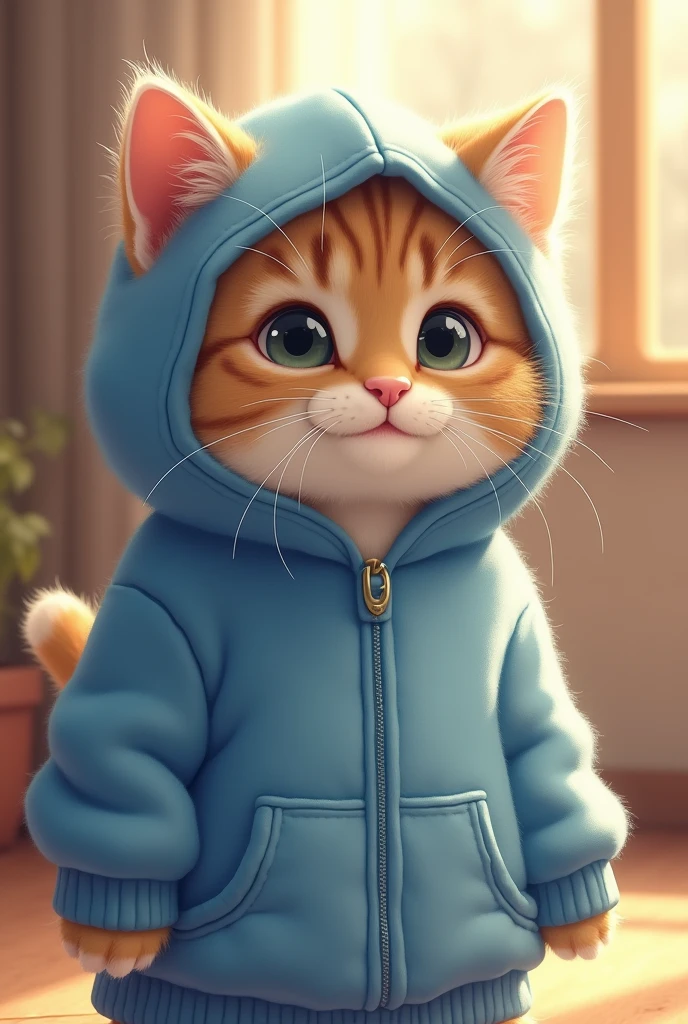 Cute Cat wearing blue hoodie