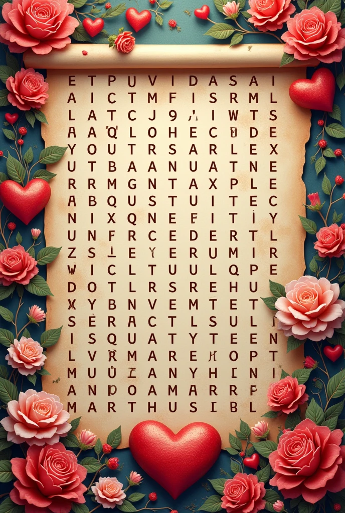 Word search with only I love you , I miss you, you are beautiful , wonderful, my baby Write in Portuguese and with many letters all in capital letters