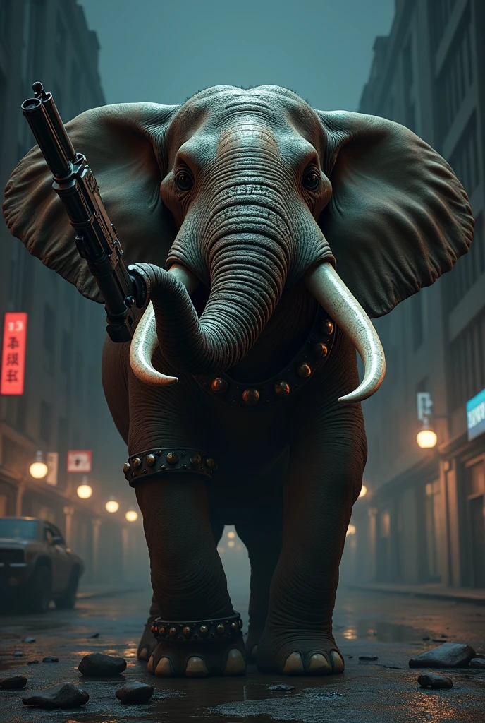 Mafia elephant standing with a gun
