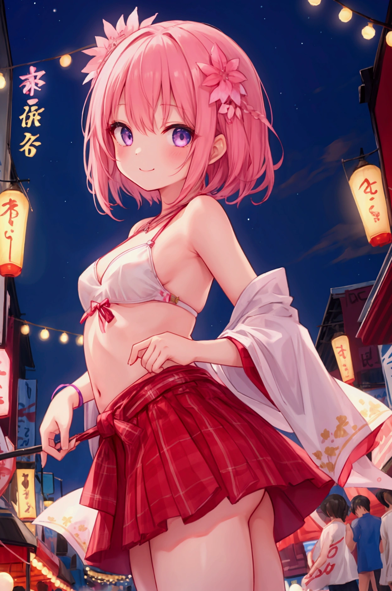Girl、smile、Dancer's clothes、Night Town Festivals、light up、illumination、Lots of exposure、Small breasts