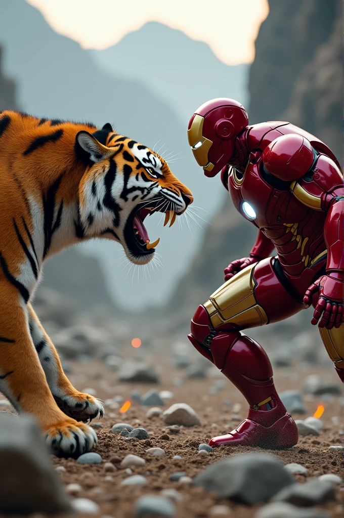 Iron man fighting with tiger