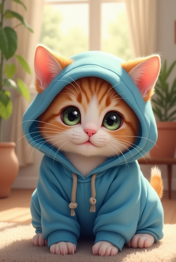 Cute Cat wearing blue hoodie