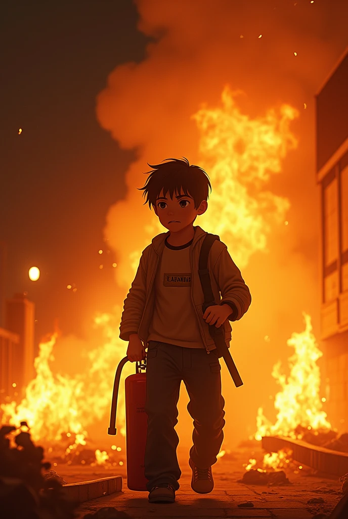 Tom (teenager) trying to stop fire flames