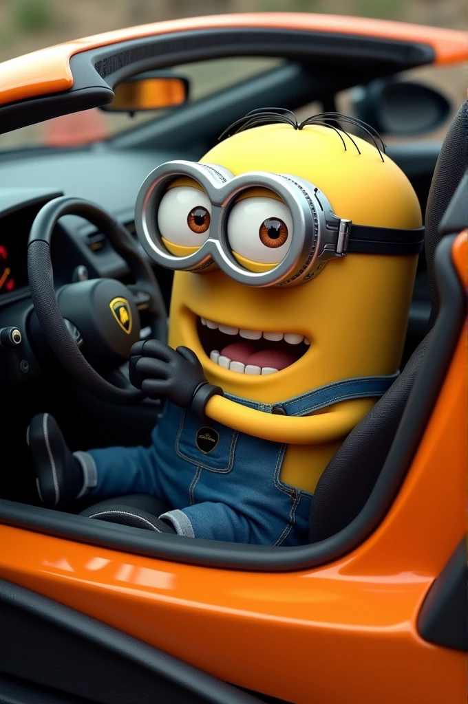 a lamborghini with a minion inside
