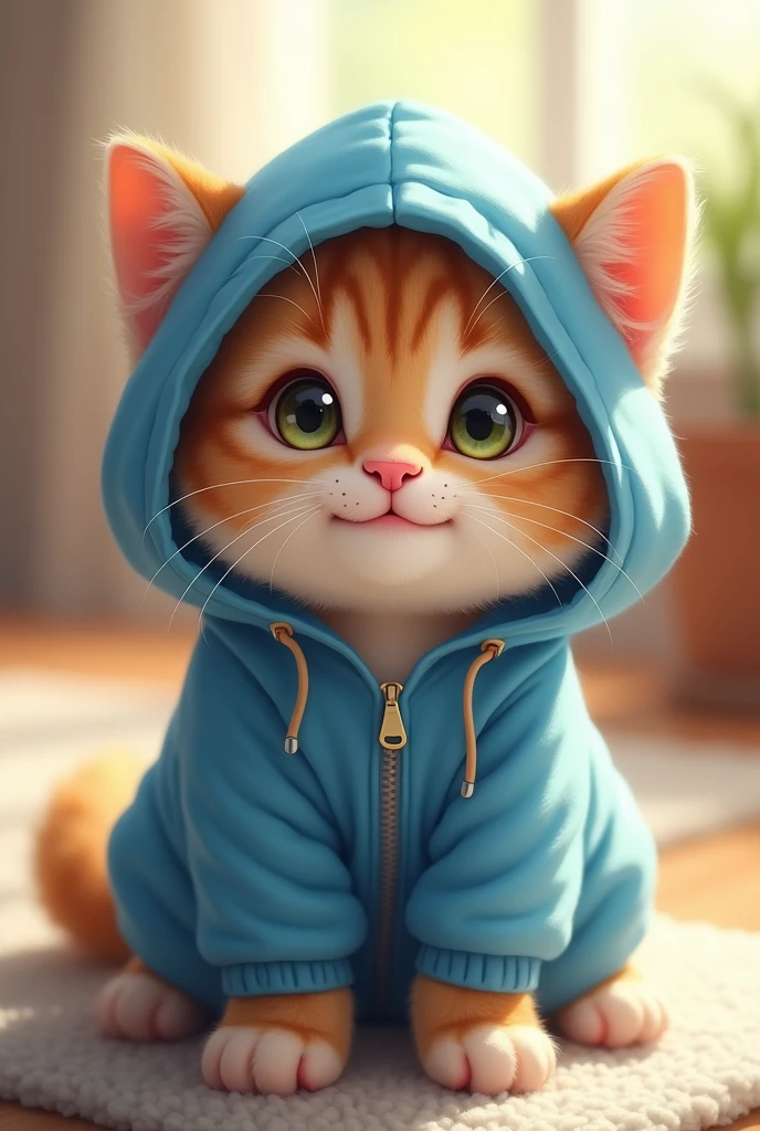 Cute Cat wearing blue hoodie