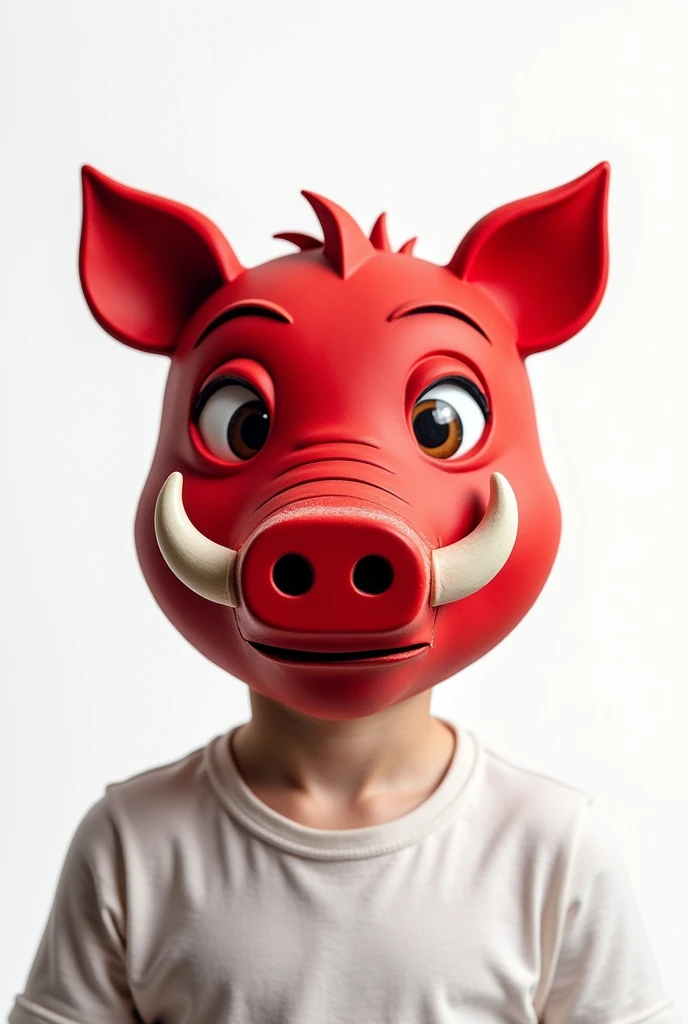 Child wearing red boar mask, cartoon, white background