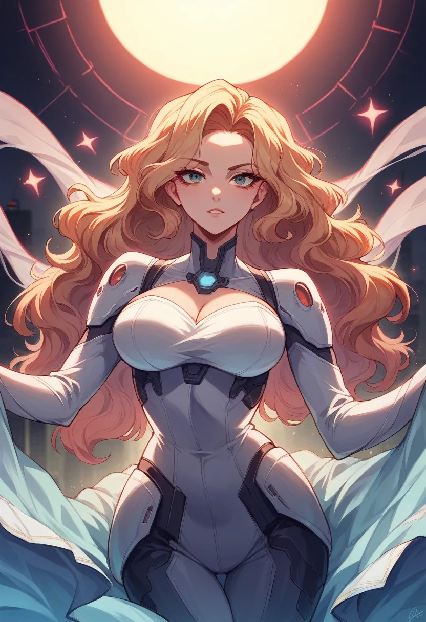 Create an image of an anime girl with a confident and charismatic presence. She has long, flowing hair, styled in elegant waves, and is dressed in a sleek, futuristic outfit that accentuates her curvaceous figure, including a well-endowed chest, while remaining tasteful and stylish. Her eyes are bright and full of determination, and she stands in a vibrant, neon-lit cityscape with towering skyscrapers in the background. The overall vibe should be powerful, intriguing, and full of adventure, with an emphasis on her strong, captivating personality.”
With Big Boobs