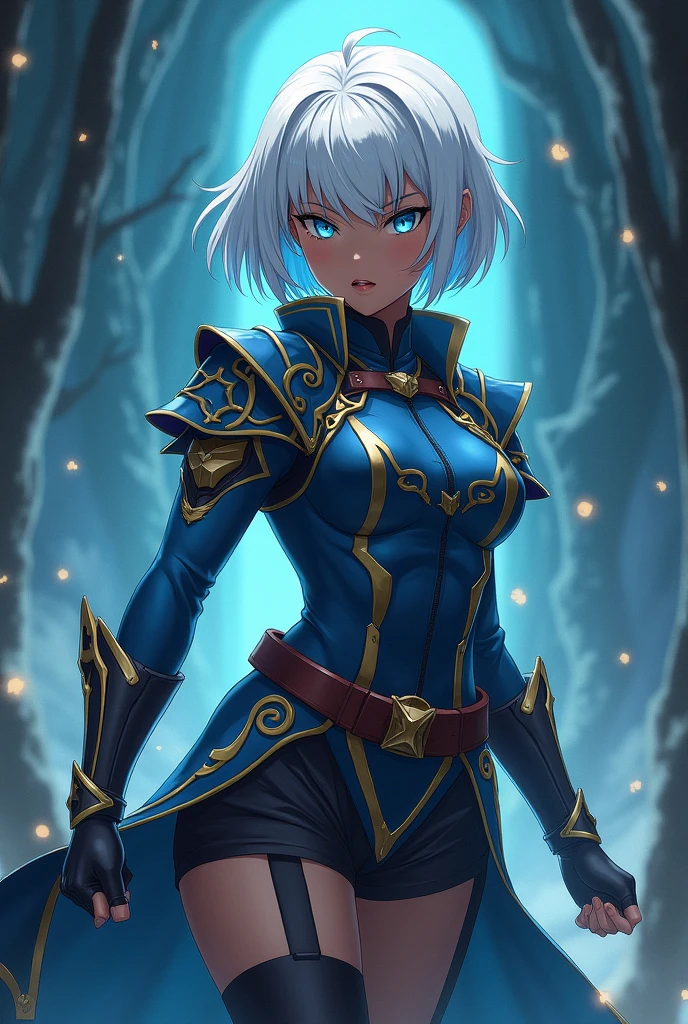 demon slayer girl, African American with blue eyes, short white hair, Misturi Kanroji demon slaying uniform, , demon slayer anime comic