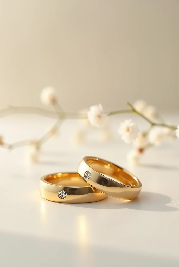 A pair of matching wedding rings with subtle diamonds, in gold