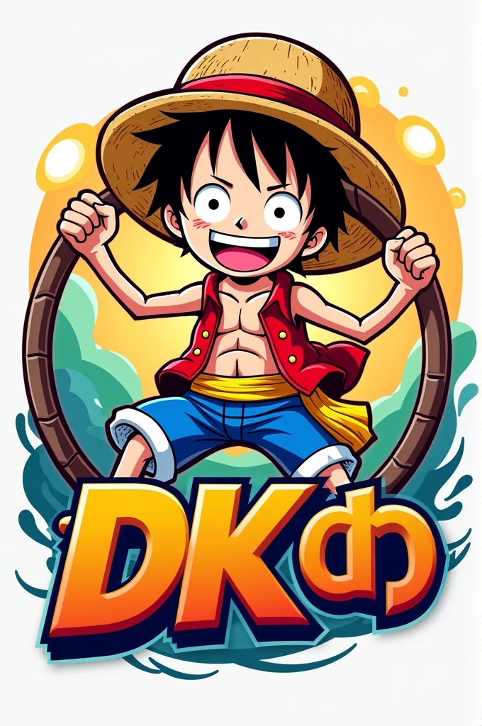 Create me a mascot logo where the mascot is Luffy from One Piece and below it has the letters "ᴰ͢ᴷʟᴜននʏᚆ"