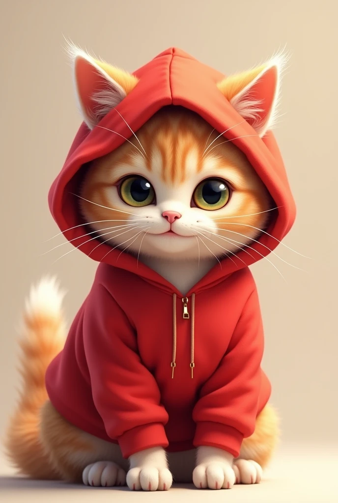 Cute Cat wearing red hoodie