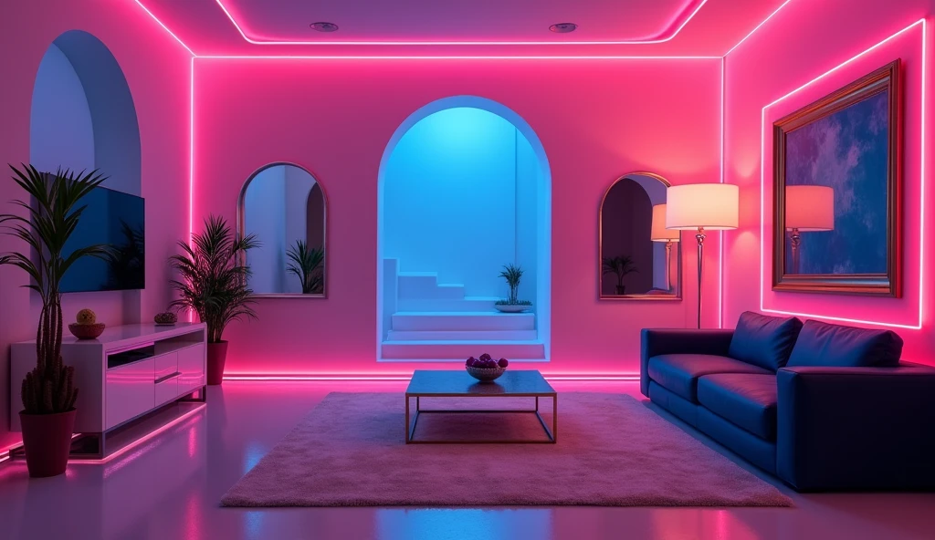 A neon luxury room for playing blind fold fight for YouTube thumbnail empty room and no players