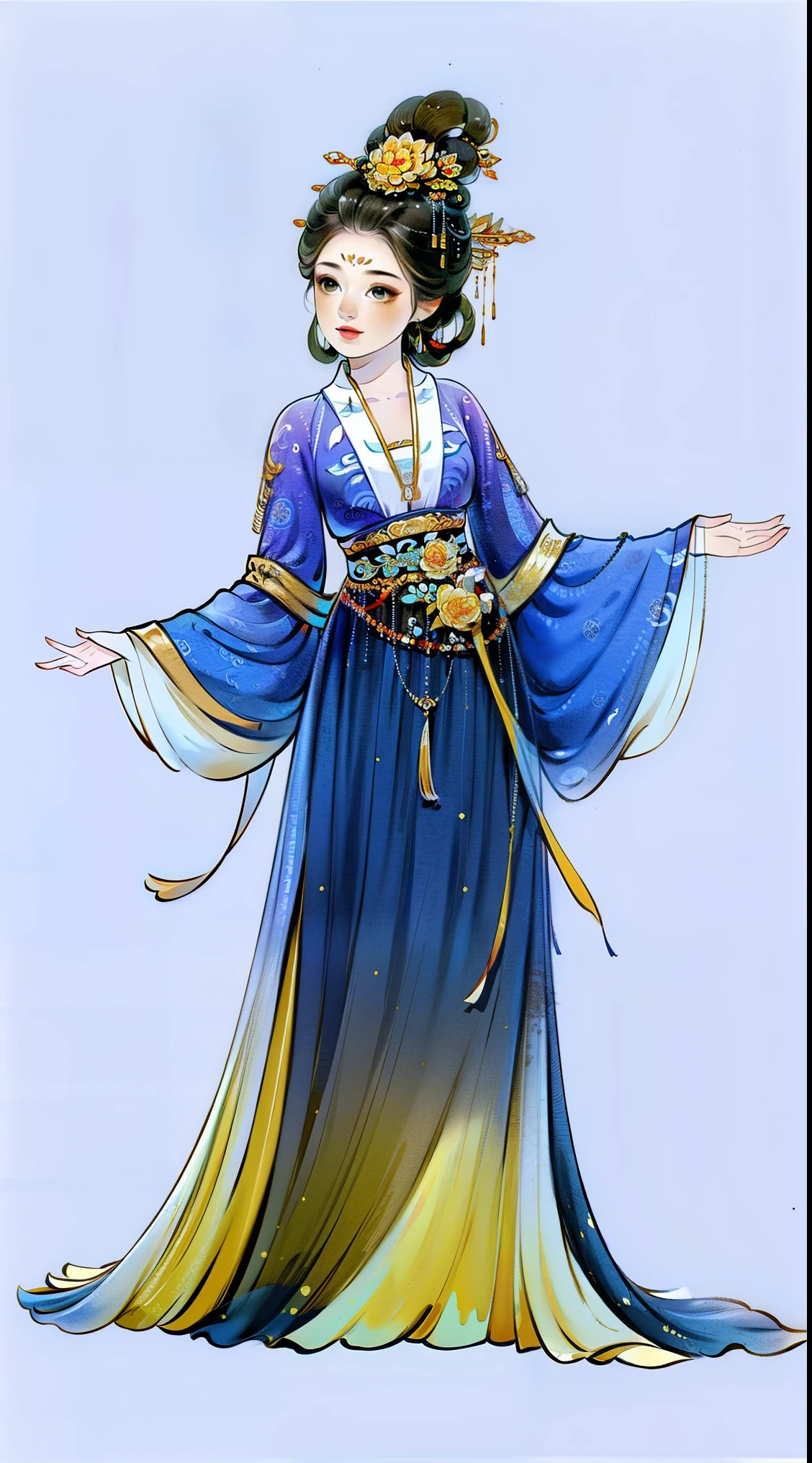 1 female(pretty face),unique,full body standing painting,alone,Transparent Background,Original character designs from East Asia,Game character costume design,Graceful and luxurious,gold skirt,gold,high detail,Color Grade,White background,ultra high resolution,sharp focus,HD,8k,clear facial features,clear details
