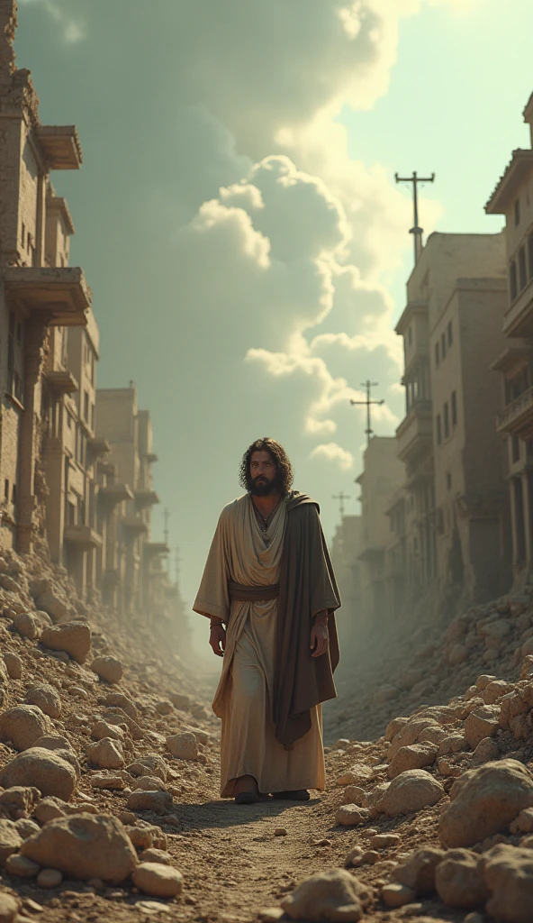 Ultrarealistic 8k Image, Job is an image symbolizing that everything around him is in ruins., in the time of Jesus