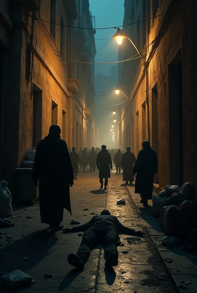 A narrow, dark alley at night, with dim streetlights casting long shadows. In the middle of the alley, a man lies lifeless on the cold ground. The alley is filthy, with trash scattered around, and the walls are stained with grime. People pass by without paying attention, their faces indifferent, as they continue with their nightly routines."Beauthfull ,hebreia,biblical story, Joseph of Egypt,very beautiful face, eyes browns , white egyptian clothes with blue details,seated facing an armchair inside the Egyptian palace. , sem bincos,short-hair,high détail, biblical story,: epic realistic, Soft cinematic portrait, Adobe Lightroom, photographic lab, highy detailed, (light colors: 1,2), (HDR: 1,4) , (subdued colors:1.2), hyperdetailed, (art-station:1.4), cinemactic, warm lights, dramatic light, (details Intricate:1.1), ancient egypt background , best qualityer,Masterpiece artwork.