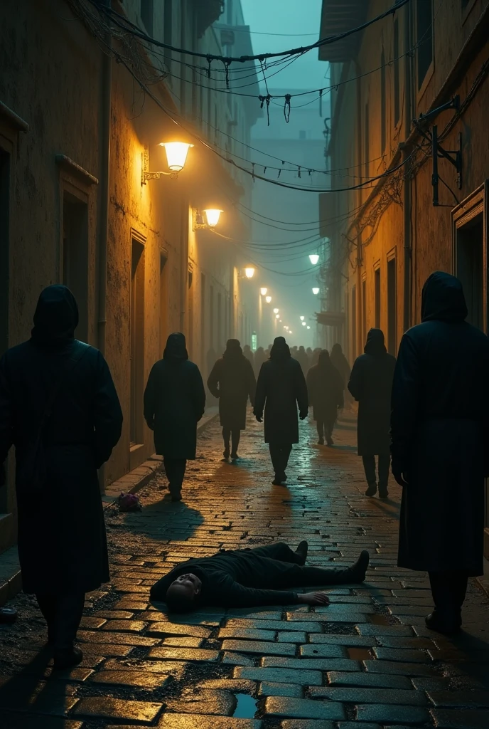 A narrow, dark alley at night, with dim streetlights casting long shadows. In the middle of the alley, a man lies lifeless on the cold ground. The alley is filthy, with trash scattered around, and the walls are stained with grime. People pass by without paying attention, their faces indifferent, as they continue with their nightly routines."Beauthfull ,hebreia,biblical story, Joseph of Egypt,very beautiful face, eyes browns , white egyptian clothes with blue details,seated facing an armchair inside the Egyptian palace. , sem bincos,short-hair,high détail, biblical story,: epic realistic, Soft cinematic portrait, Adobe Lightroom, photographic lab, highy detailed, (light colors: 1,2), (HDR: 1,4) , (subdued colors:1.2), hyperdetailed, (art-station:1.4), cinemactic, warm lights, dramatic light, (details Intricate:1.1), ancient egypt background , best qualityer,Masterpiece artwork.