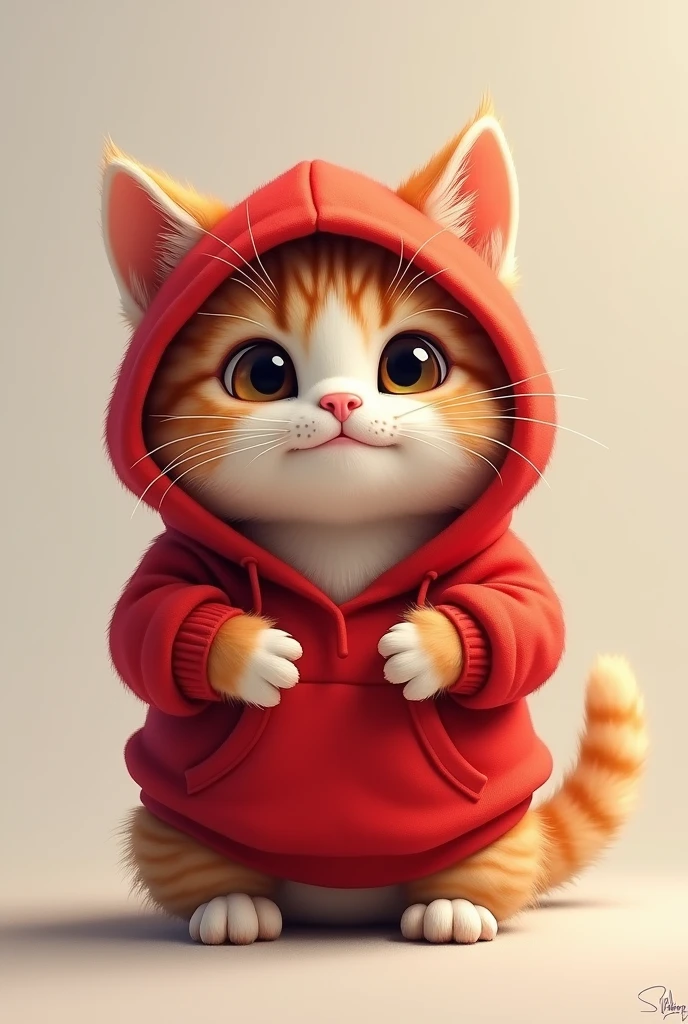 Cute Cat wearing red hoodie