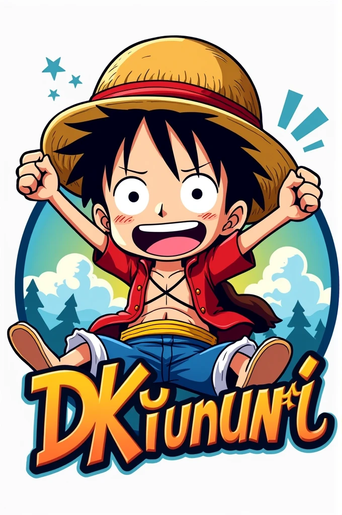 Create me a mascot logo where the mascot is Luffy from Onepiece and below it has the letters of "ᴰ͢ᴷʟᴜននʏᚆ"