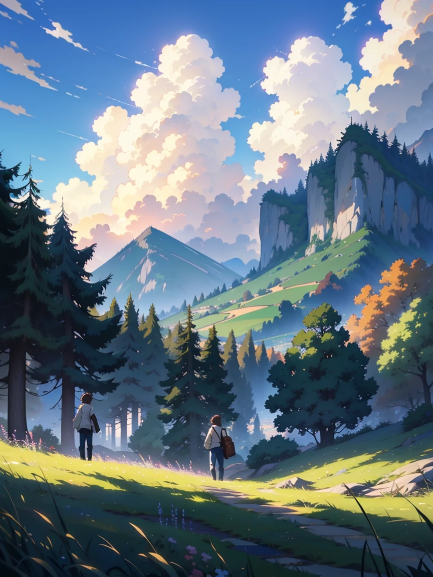 ANIME - anime scene of a green grass field with sky, anime scenery, anime landscape, anime beautiful peace scene, beautiful anime scene, beautiful anime scenery, anime nature wallpap, anime nature, anime countryside landscape, style of makoto shinkai, makoto shinkai!!, anime background, anime scene, makoto shinkai!, beautifull puffy clouds. 4K, 8K, ULTRA DETAILED