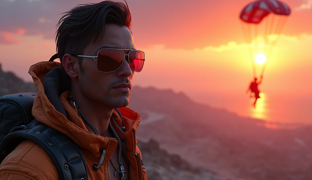 Title: "Alok: The Beat of Survival"
Scene 1: Location: Free Fire Island - Sunset
Alok Free Fire arrives on the island by parachute, his signature sunglasses reflecting the fiery sky. He scans the surroundings, ready for battle.