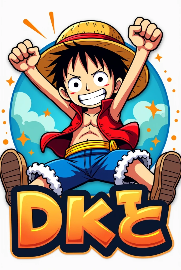 Create me a mascot logo where the mascot is Luffy from One Piece and below it has the letters "ᴰ͢ᴷʟᴜននʏᚆ"