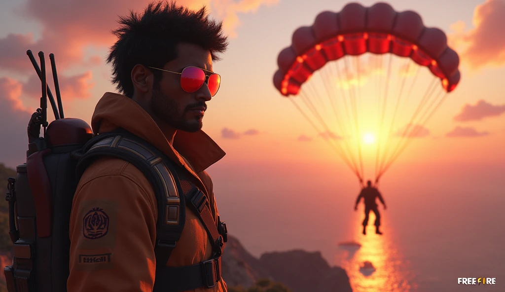 Title: "Alok: The Beat of Survival"

Scene 1: Location: Free Fire Island - Sunset

Alok Free Fire arrives on the island by parachute, his signature sunglasses reflecting the fiery sky. He scans the surroundings, ready for battle.