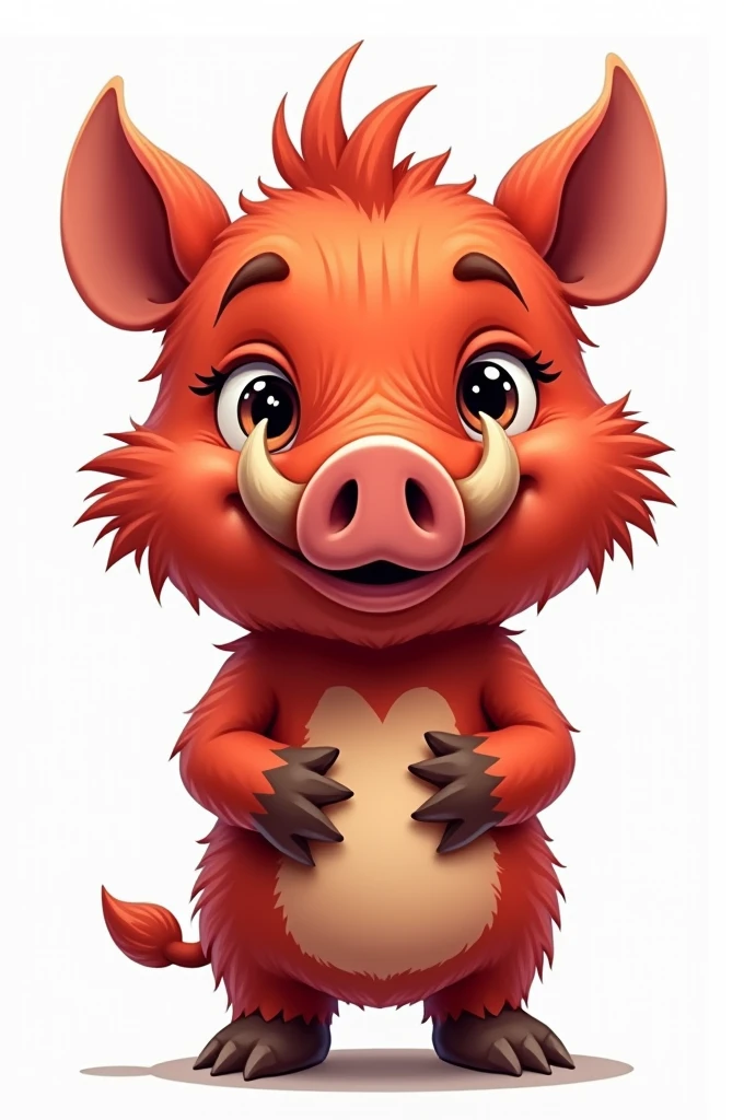 The child has a red boar face, cartoon, white background.
