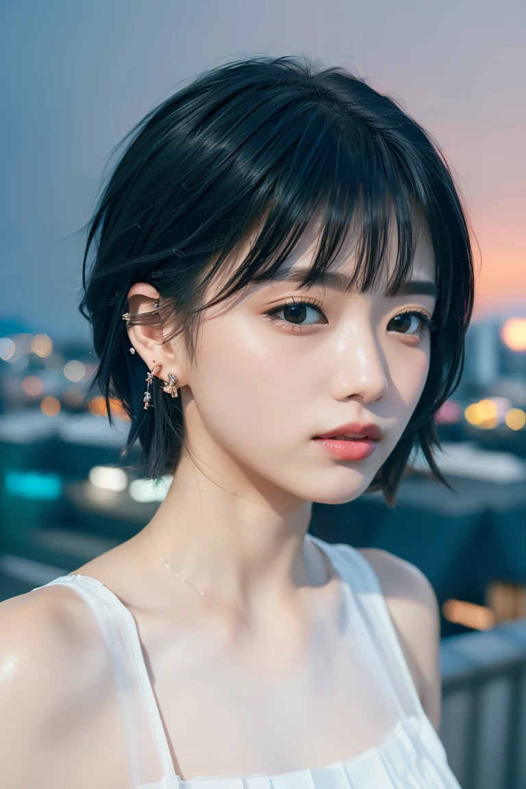 ((Rooftop of a building: 1,3)), ((Goth_punk, alone, Medium Shot, Walking the rooftops of Harajuku, ((night)), Blurry, Neon Light, Rainbow Eyes, Starry Sky, Shiny black hair, White eyebrows, Shiny Hair, (Rainbow black hair), Earring, good, jewelry, Blunt bangs, Busy eyes, Background Blurry, Blurry, hair ornaments, sight, short hair, Portraiture, Side Lock break ((Swedish girl, White skin, White)),((Women&#39;s work suits:1.3)), break (Gal: 1. 1),(Glamour: 1. 3),(night),(Supermodel: 1.3)),break ((earring, ring)), Cowboy Shot,((Tall people)),((Android)),((Look Up)),((Top Angle:1. 3)), From above, looking at the camera,((Event Companion)),((Thin see -through)) Tight-fitting underwear with straps))、Hip、Butt、bend、